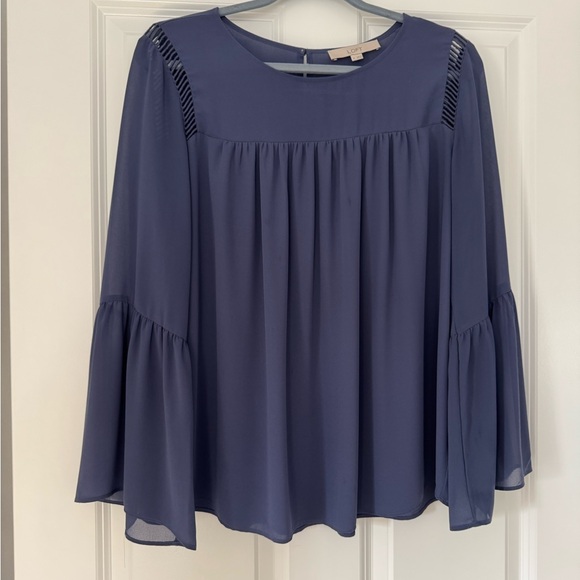 LOFT Boho Navy Blue Blouse with Bell Sleeves - Picture 1 of 5